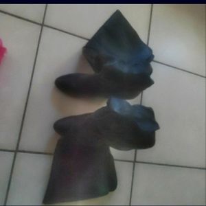 Black leather heels women boots